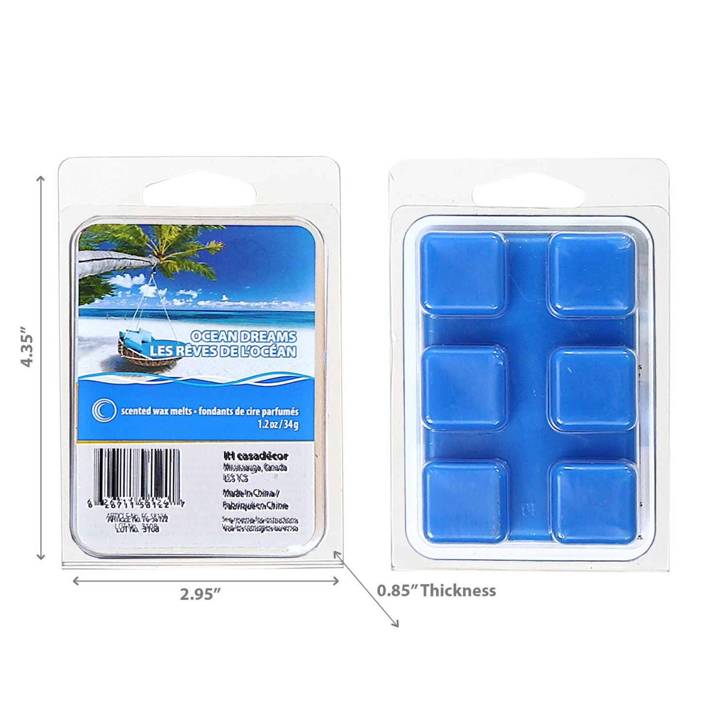 IH Casa Decor 6Pk La Cire Parfumée Fond Les Rêves D'Océan - Ensemble De 4