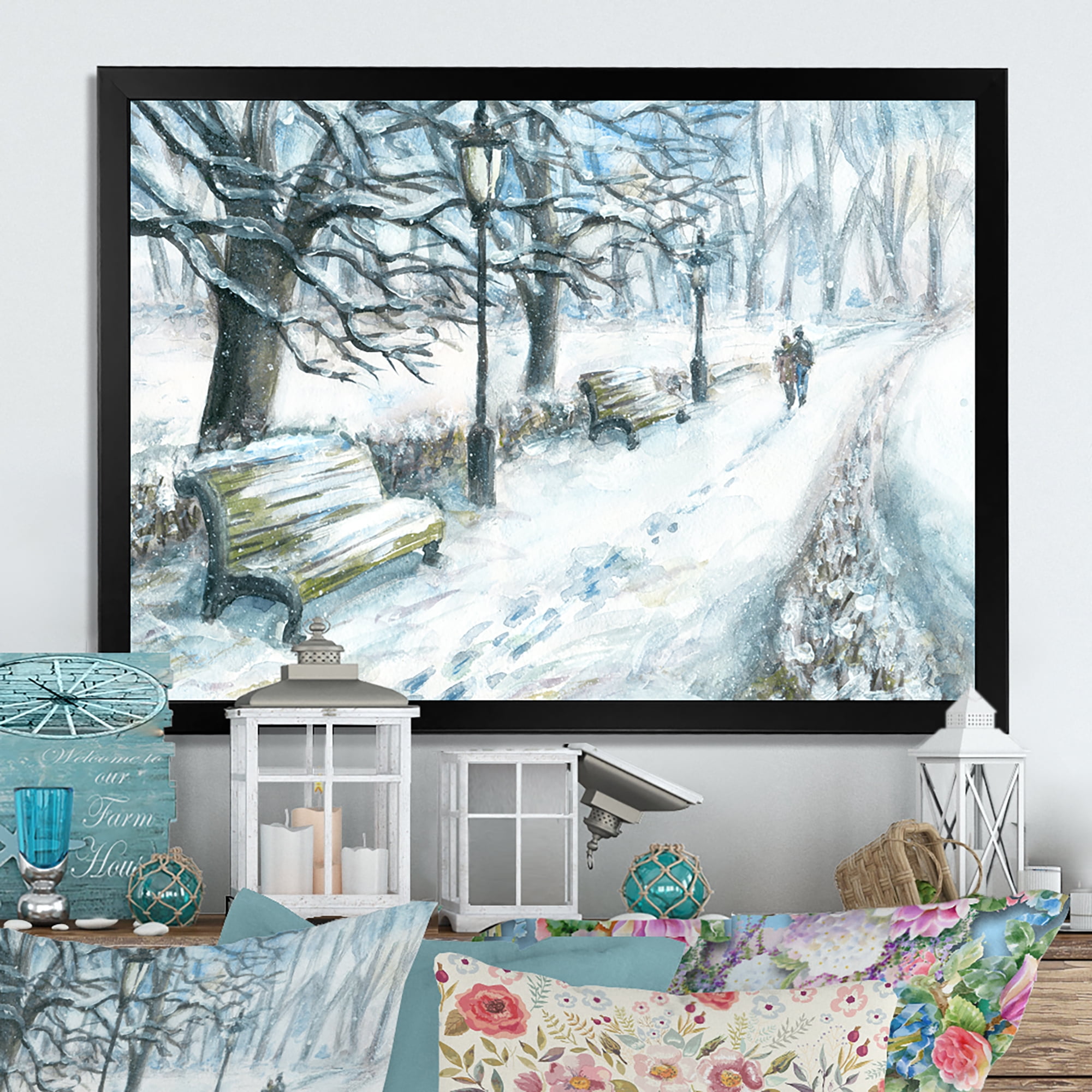 Designart Winter Park At Christmas Traditional Framed Wall Art