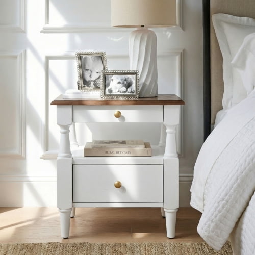Modern White Nightstand With Drawers Wooden Bedroom Night Stands Bedside Table With Non-Slip Feet,Sofa Accent End Tables For Small Spaces Living Room Bedroom （White）