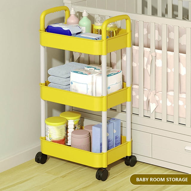 3-Tier Rolling Storage Cart With Wheels- Plastic Multi-Room Organizer For Kitchen- Living Room-Office -Bathroom