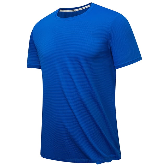Fridja Chemise Habillée pour Homme T-Shirt Uni d'Entraînement Léger à Col Rond Chandail à Enfiler Hauts Décontractés Manches Courtes T-Shirts à Séchage Rapide pour Rendez-Vous Mariage (Bleu, 2TG)
