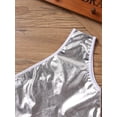 thumbnail image 3 of Haitryli Kids Girls One Shoulder Metallic Cropped Bra Top Shiny Stage Dance Performance Tanks Tops Silver 100-120, 3 of 6