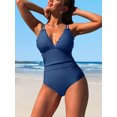 thumbnail image 3 of Charmo Womens V Neck Tummy Control One Piece Swimsuit High Cut Swimwear Ruched Bath Suit, 3 of 6