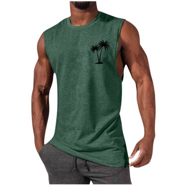 lcziwo Mens Palm Tree Tank Top,Men's Gym Workout Tank Tops Swim Beach Shirts Summer Sleeveless Training T-Shirt Muscle Bodybuilding Athletic