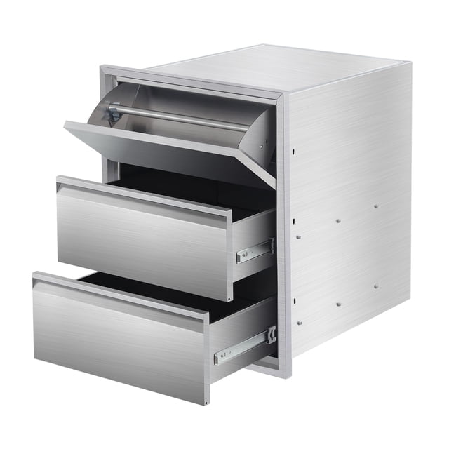 Armoire de Rangement de Cuisine Extérieure en Acier Inoxydable Résistante aux Intempéries avec Tiroir Rabattable, 2 Tiroirs Coulissants et Porte-Essuie-Tout – Tiroirs d'Accès Durables pour Îlot de BBQ, Station de Gril de Patio