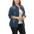 thumbnail image 2 of GRACE & GRANDEUR Women's Plus Size Long Sleeve Button Down Regular Fit Jean Denim Jacket Blue 2X, 2 of 5