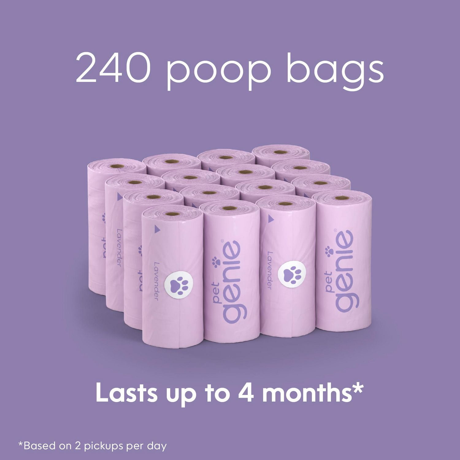 Pet Genie - Dog Poop bags - includes 240 lavender-scented bags made from 65% recycled plastic