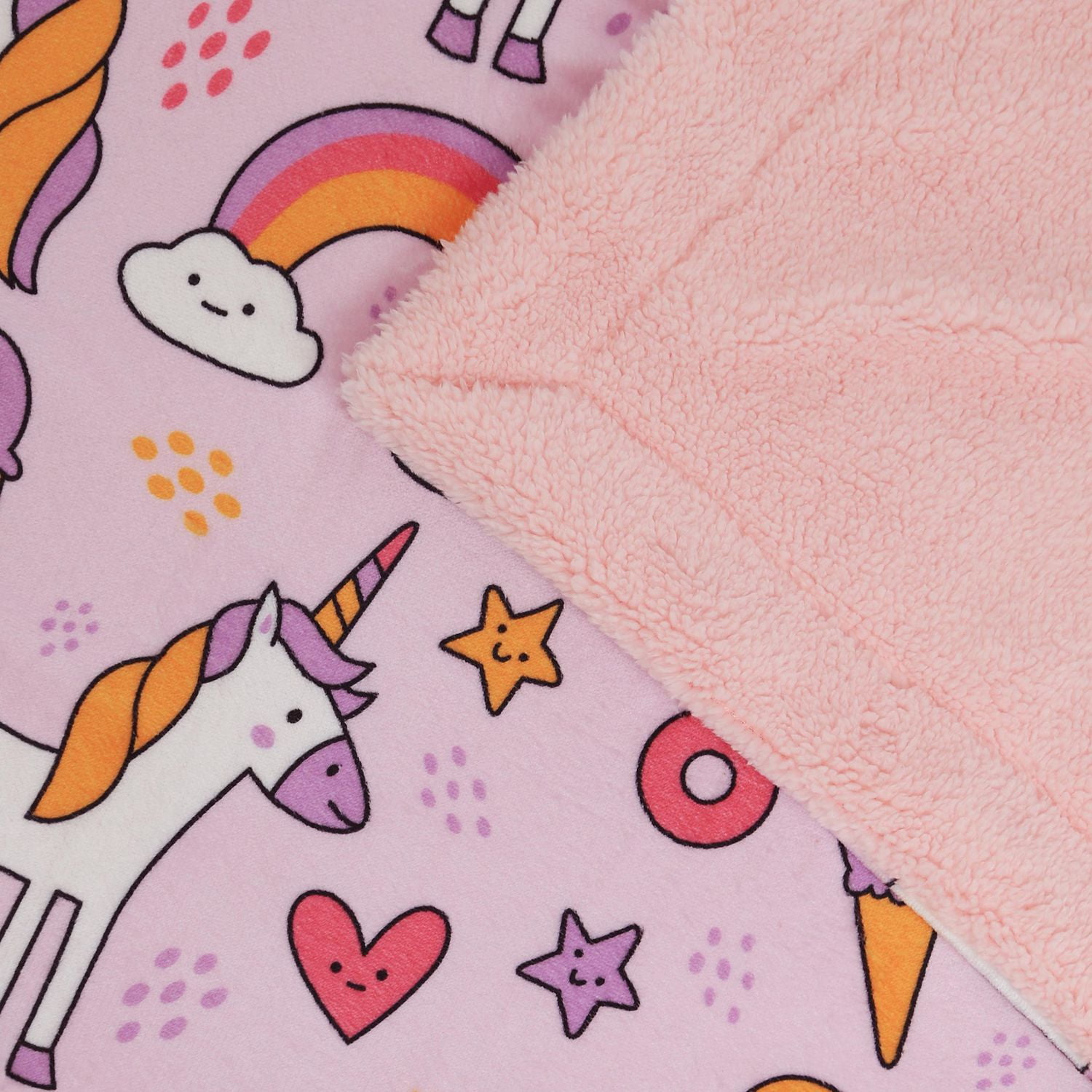 Couverture réversible en flanelle polaire douce et chaude pour enfants, motif licorne et arc-en-ciel avec base rose, 101 x 127 cm