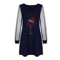 thumbnail image 3 of CEHVOM Robe Femme Mode Tempérament Manches Longues Col Rond Noël Coupe de Vin Rouge Strass Vente, 3 of 5