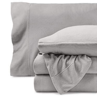Bare Home Ensemble de Draps en Molleton Douillet - Molleton Polaire Ultra Moelleux - Poche Profonde - Grand Lit, Gris Pâle