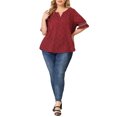 thumbnail image 2 of Agnes Orinda Women's Plus Size Blouses Pin Dots V Neck Ruffle Short Sleeve Spring Summer Boho Tops 2X Red, 2 of 7