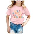thumbnail image 1 of PMVFHDE T-Shirts Graphiques pour Fille T-Shirts pour Filles Hauts Graphiques pour Fille T-Shirts d'Été pour Fille T-Shirts Fille Enfants Saison Scolaire Saison de la Rentrée Imprimée Décontractée à Manches Courtes Haut T-Shirt Rose,160.00, 1 of 4