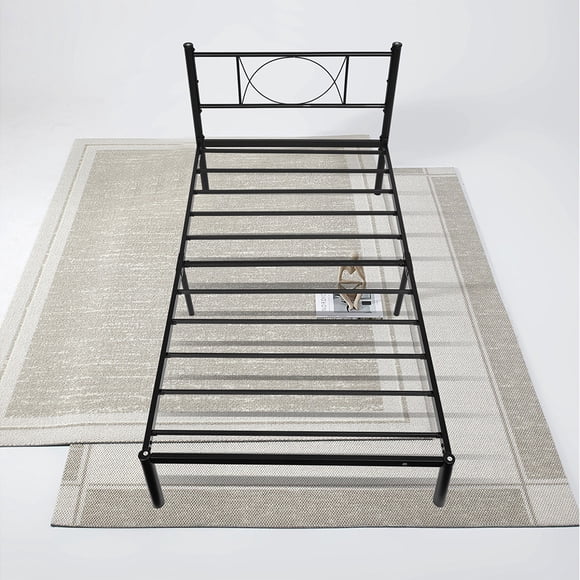 14 Inch Twin Size Bed Frame with Headboard & Underbed Storage, Heavy-Duty Metal Slats Support Platform Mattress Foundation Non-Slip Strips, No Box Spring Needed