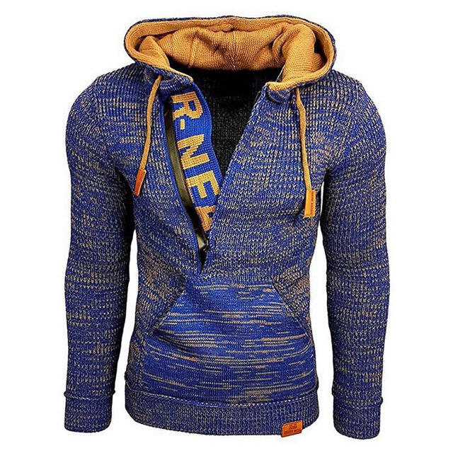 RKSTN Jackets for Men Fashion Fall Winter Sweater Loose Large Size Mixed Color Sweater Hooded Pullover Sweater Fall and Winter Long Sleeve Jacket Coats