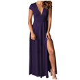 thumbnail image 1 of DPTALR Robe de Soirée pour Femmes à Manches Courtes, Col en V Profond, Jupe Longue, Couleur Unie, Fente Haute, pour Grandes Occasions, 1 of 4