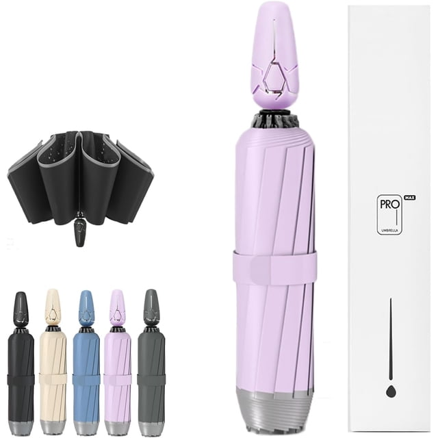Breliio Umbrella - Mini Clip Umbrellas, Breliio Travel Umbrella Lightweight Compact, Folding and Portable, Reflective Safety Strip, Dual Use on Sunny and Rainy Days, 12 Ribs