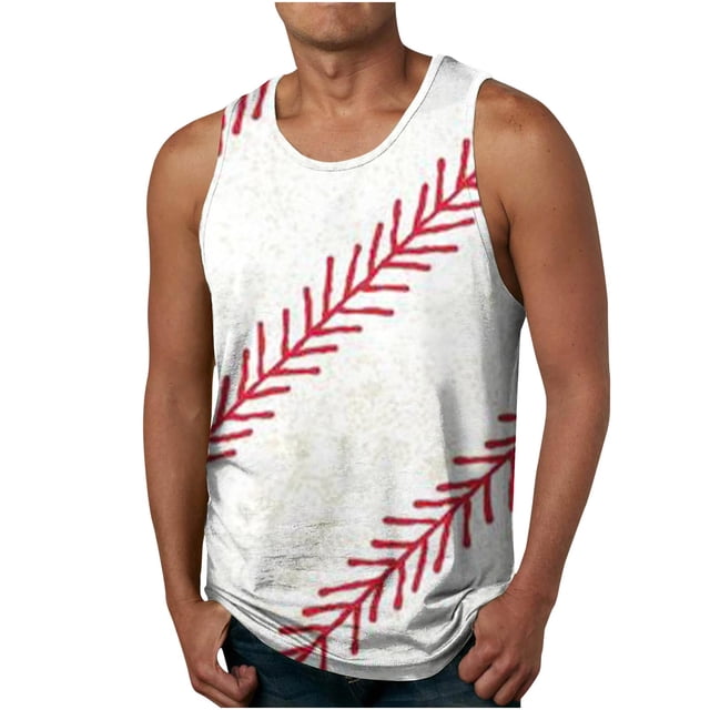 LSLJS Débardeurs de Baseball pour Hommes Été Décontracté Sans Manches T-Shirt Imprimé Baseball