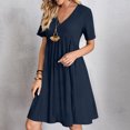 thumbnail image 2 of LOVZFMLL Robes d'Été pour Femmes Décontractées à Manches Courtes Col en V Robe de Plage Fluide à Volants Longueur Genou Marine TTG, 2 of 9