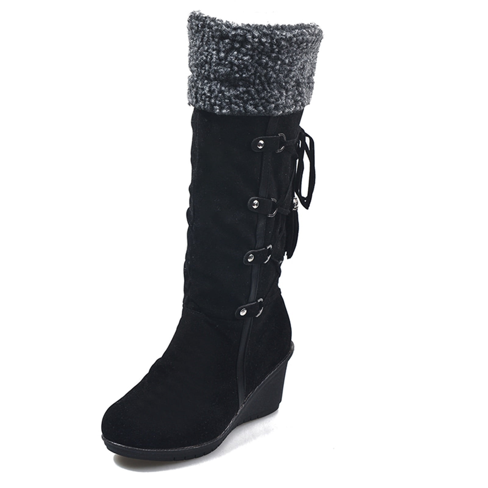 Bottes Hautes pour Femmes après Ponçage avec Franges, Manches Compensées, Bottes de Neige