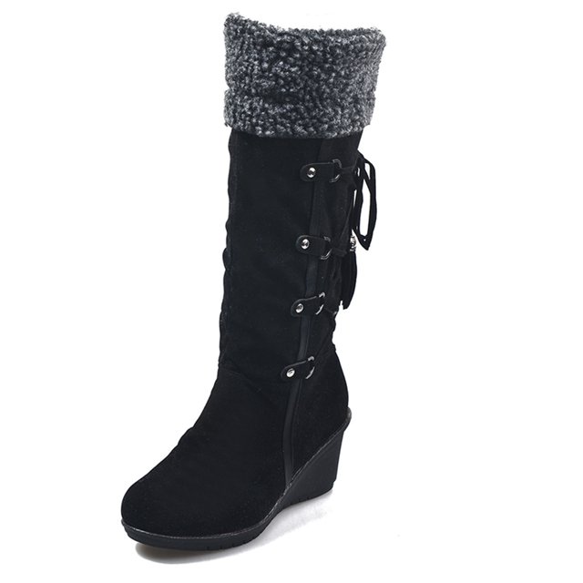 jsaierl Bottes Hautes pour Femmes après Ponçage avec Franges Manches Compensées Bottes de Neige