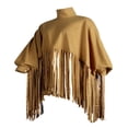 thumbnail image 3 of Womens Turtleneck Fringe Tops Solid Color Batwing Sleeve Plus Size Poncho Oversized Tassel Sweatshirt, 3 of 5