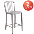 thumbnail image 4 of Commercial Grade 2 Pack 24" High Silver Metal Indoor-Outdoor Counter Height Stool with Vertical Slat Back, 4 of 9