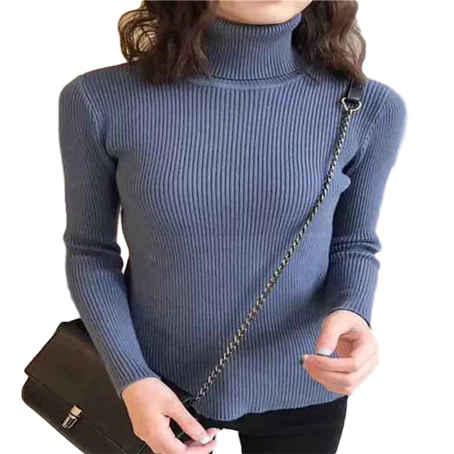 MesaSe Women Knitted Ribbed Sweater Turtleneck Slim Jumper Warm Pullover
