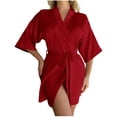 thumbnail image 1 of Timegard Satin Nightgowns for Women 3/4 Sleeve Robe Sleepwear Fall Warm Comfy Bathrobe Solid Color, 1 of 3