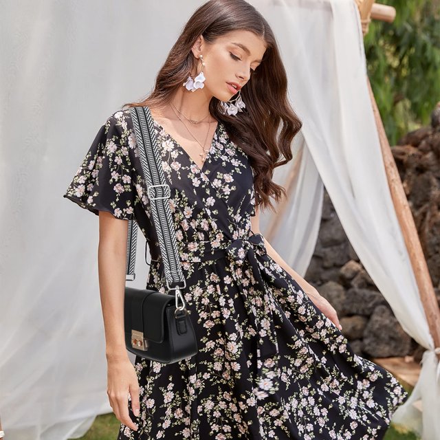 ziyahi Bretelles de Sac à la Mode pour Femmes Sac à Bandoulière Longueur Réglable Polyester Noir 1Set