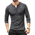 thumbnail image 2 of Haut Homme Col Rond Bouton Blouse Longue Manches Longues T-Shirt Manches Décontracté Slim T-Shirt, Noir, TG, 2 of 5