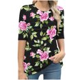 thumbnail image 4 of Pisexur Hauts pour Femmes, Hauts d'Été pour Femmes, Hauts de Sortie pour Femmes, Hauts pour Dames, T-shirt à Col Rond Plissé à Manches 3/4 pour Femmes, Coupe Ample, Manches Raccourcies, Violet, m, 4 of 8