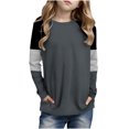 thumbnail image 1 of Posijego Girls Striped Long Sleeve Shirts Kids Round Neck Color Block Tunic Tops Spring T-Shirts Size 4-14 Years, 1 of 6