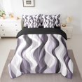thumbnail image 2 of Erosebridal Ensembles de Literie Géométriques Mode Format Très Grand, Ensembles de Douillette Prune Gris avec Draps, Ensemble de Draps de Lit Réversible à Rayures Abstraites, Super Douillet Décoratif pour Chambre, 7 Pcs, 2 of 6