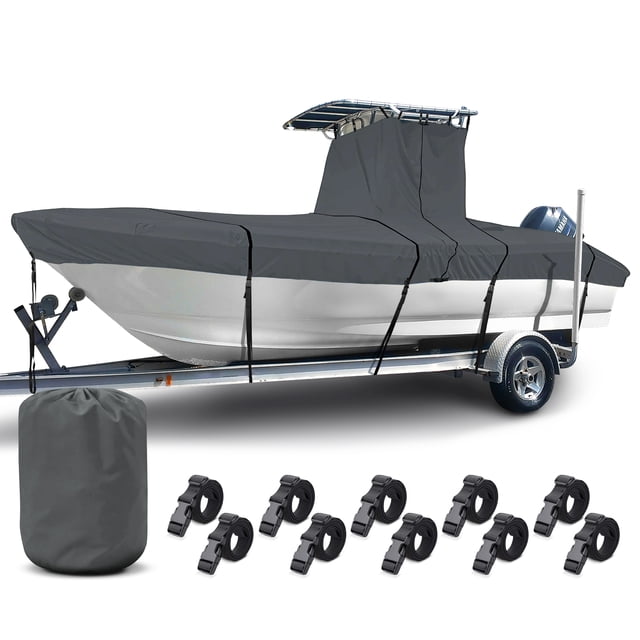 Housse de Bateau NEH T-Top 17-19 Pi, Tissu Épais et Robuste, Résistant à la Décoloration, Résistant aux Déchirures, Imperméable, Remorquable, Housse Rigide pour Console Centrale, Gris Charbon