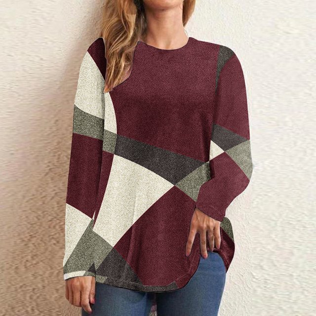 DPTALR T-Shirt/chemise à Manches Longues à Col Rond, Coupe Ample, Décontracté, Imprimé pour Femmes