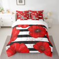 thumbnail image 2 of Ensemble de Douillette Simple à Fleurs de Coquelicots Rouges, 7 Pcs en Microfibre Douce à Rayures Noires et Blanches avec Drap-Housse, Drap Plat, 2 Couvre-Oreillers et 2 Taies d'Oreiller - Ensembles de Literie Florale de Plantes de Jardin, 2 of 5