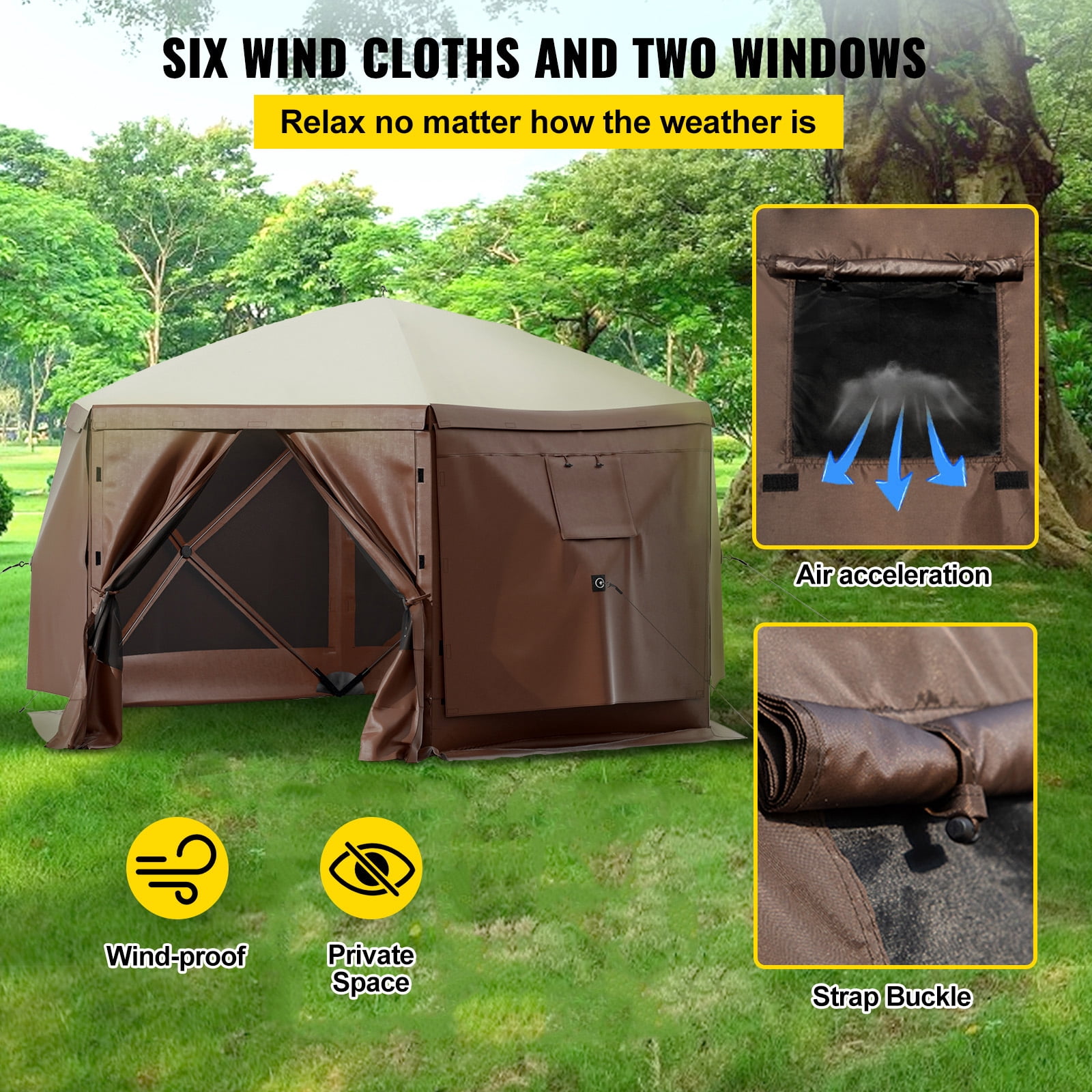 KFFKFF 12x12FT Camping Gazebo Screen Tent, Pop Up Gazebo with