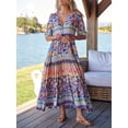 thumbnail image 2 of Nituyy Robe Longue à Imprimé Floral pour Femme, Manches Mi-Longues, Col en V, Ourlet Fendu, Coupe Fluide Évasée pour l'Été, 2 of 6