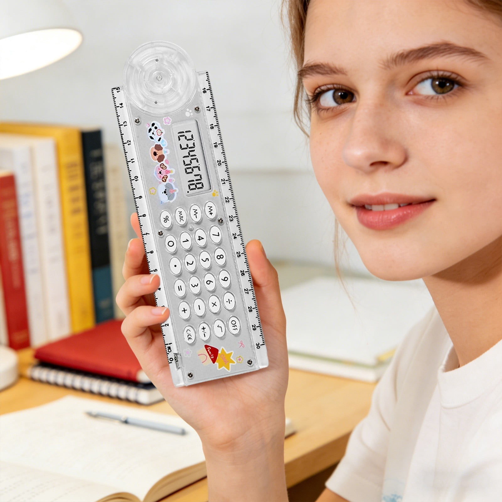 Kadlawus Ruler Calculator for Study Office, Portable 2-in-1 Multifunctional Tool, 8-Digit Plastic Calculator with Straight Edge for Study, Homework and Daily Use