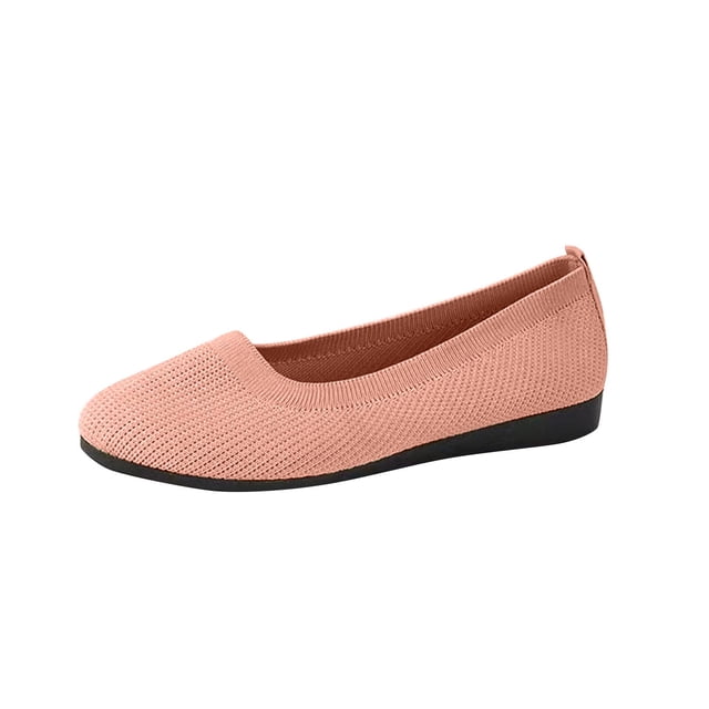 Womens Casual Shoes Large Size Knit Solid Color Simplicity Soft Sole Round Toe Flat Bottom Slip on Lightweight Comfortable Breathable Mesh Walking Shoes Pink