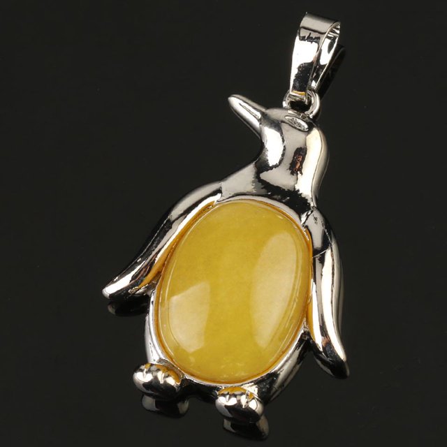 Collier Pendentif Pingouin Femme Pierre Naturelle Œil de Tigre Mignon Animal Homme