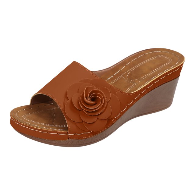 DXOUPM Sandals Womens Open Toe Floral Decorative Casual Wedge Sandals Slip on Ladies Shoes