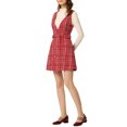 thumbnail image 4 of INSPIRE CHIC Robe Salopette de Bureau Taille Haute en Tweed à Carreaux à Boutons et Col en V pour Femme P Rouge, 4 of 6