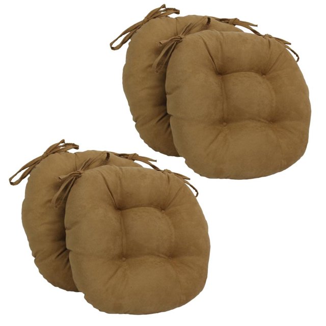 Coussins de Chaise Ronds Capitonnés en Microsuède Uni de 16 Po (Ensemble de 4)