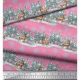thumbnail image 3 of Soimoi Pink Modal Satin Fabric Reindeer & Snowflakes Tree Printed Craft Fabric by the Yard 42 Inch Wide, 3 of 5