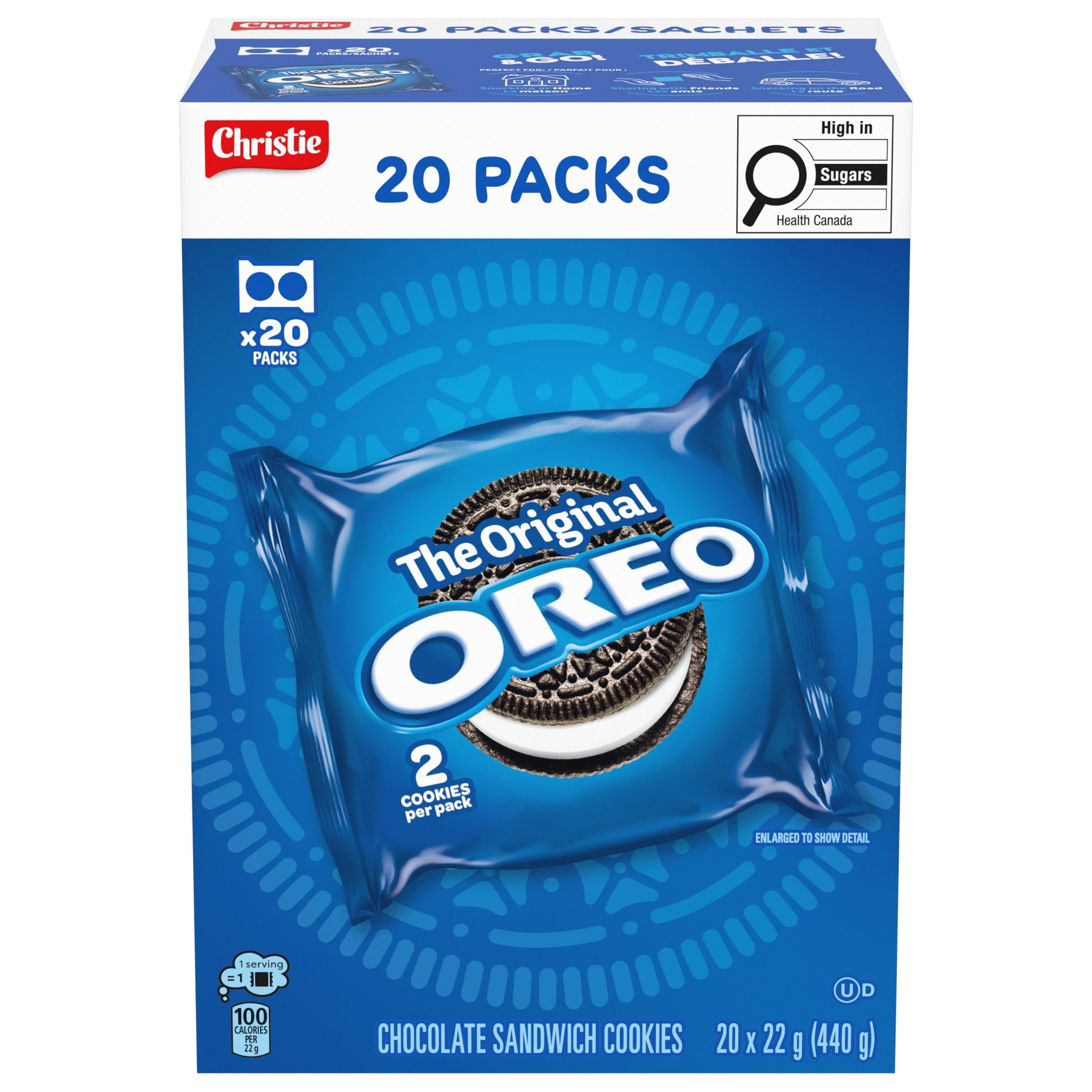 OREO Biscuits Sandwich au Chocolat, 20 Paquets de Collations Originales (individuellement emballés), 40 Biscuits, Collations Scolaires, Collations de Dîner, Fête d'Anniversaire