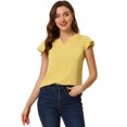 thumbnail image 1 of INSPIRE CHIC Blouse de Travail pour Femme à Col en V Uni, Manches Courtes à Revers, S Jaune Pâle, 1 of 5