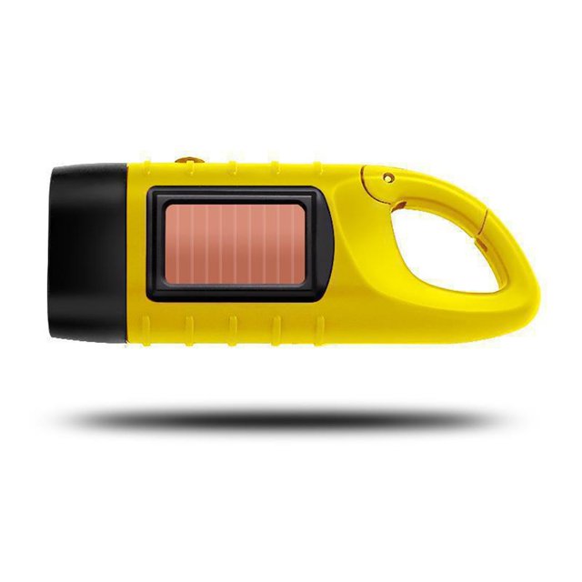 Lampe de Poche Solaire à DEL à Manivelle Rechargeable, Lampe de Poche Dynamo, Lampe de Poche d'Extérieur d'Urgence et Lampes de Camping Portatives avec Mousqueton, Plastique ABS