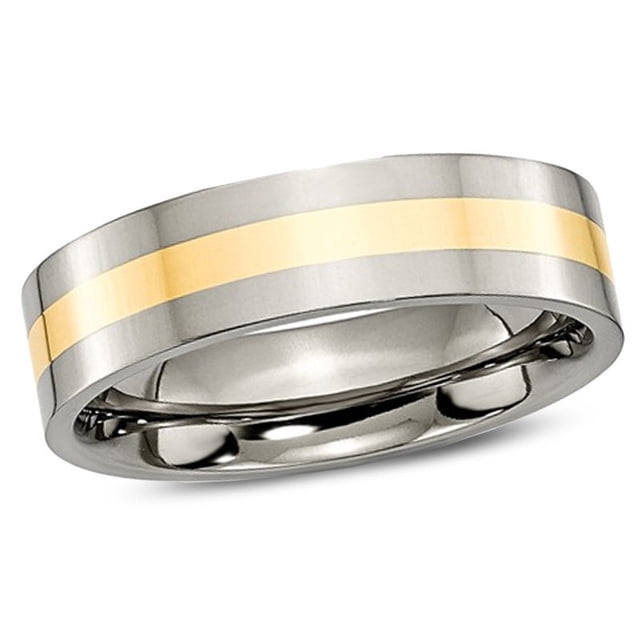 Bague Alliance pour Homme en Titane 6 mm avec Incrustation de 14 Or