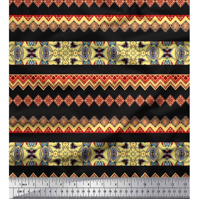 Soimoi Poly Georgette Fabric Damask & Aztec Southwestern Print Fabric by The Yard 42 Inch Wide